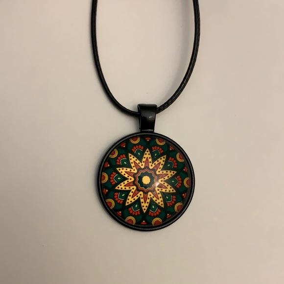 Handmade Mandala Cabochon Pendant Necklace - Picture 5 of 6